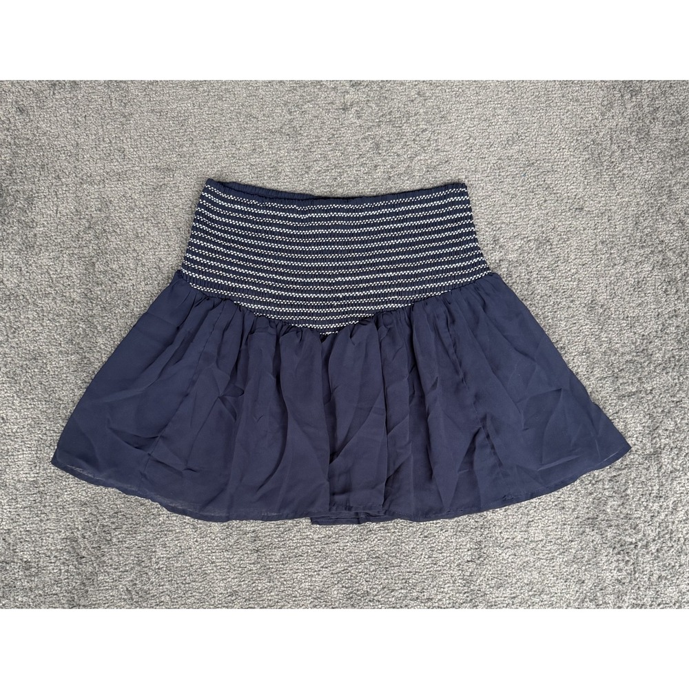 Forever 21 Navy Blue Smocked Waist Chiffon Mini Skirt Small Boho Flowy Lined
